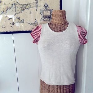 Madewell Kimball Stripe Cap Sleeve Sweater Cream Rust Orange Cotton Women's S